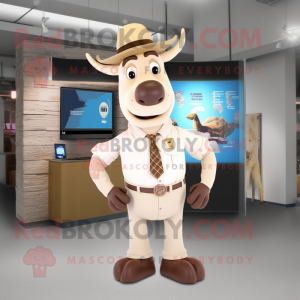 Cream Moose mascot costume character dressed with a Romper and Pocket squares