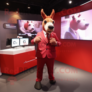 Red Donkey mascot costume character dressed with a Suit Jacket and Watches