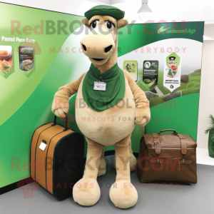 Forest Green Camel mascot costume character dressed with a Wrap Skirt and Briefcases