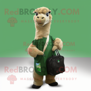 Forest Green Camel mascot costume character dressed with a Wrap Skirt and Briefcases