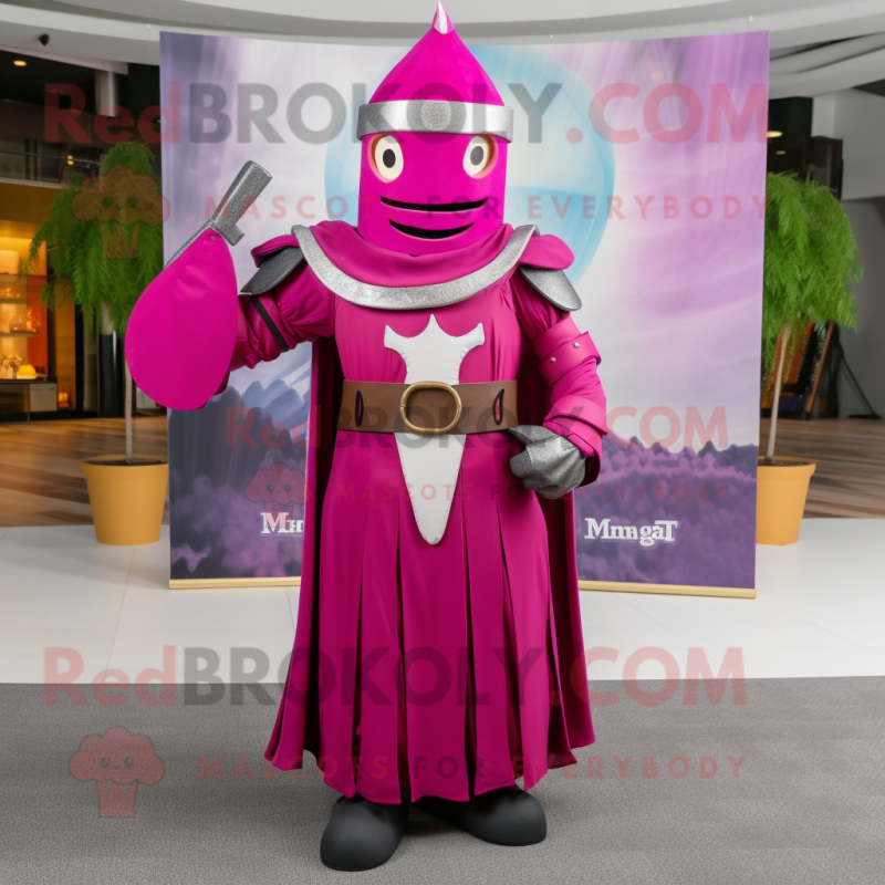 Magenta Medieval Knight mascot costume character dressed with a Maxi Skirt and Belts Magenta Medieval Knight mascot costume character dressed with a Maxi Skirt and Belts