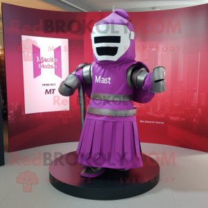 Magenta Medieval Knight mascot costume character dressed with a Maxi Skirt and Belts