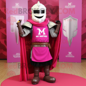 Magenta Medieval Knight mascot costume character dressed with a Maxi Skirt and Belts