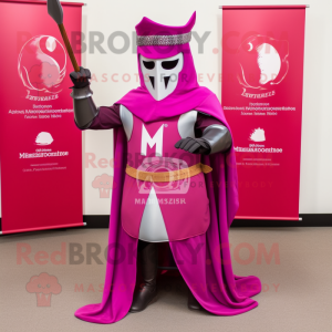 Magenta Medieval Knight mascot costume character dressed with a Maxi Skirt and Belts