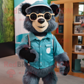 Teal Spectacled Bear mascot costume character dressed with a Romper and Pocket squares