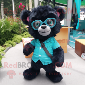 Teal Spectacled Bear mascot costume character dressed with a Romper and Pocket squares