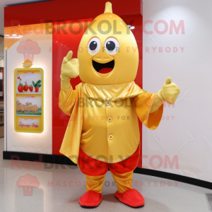 Gold Pepper mascot costume character dressed with a Shorts and Shawls