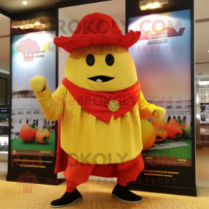 Gold Pepper mascot costume character dressed with a Shorts and Shawls