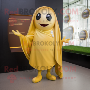 Gold Pepper mascot costume character dressed with a Shorts and Shawls