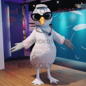 Silver Seagull mascot costume character dressed with a Romper and Sunglasses