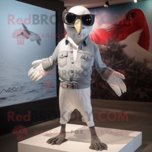 Silver Seagull mascot costume character dressed with a Romper and Sunglasses