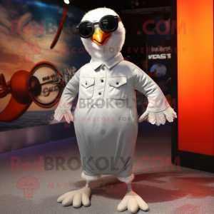 Silver Seagull mascot costume character dressed with a Romper and Sunglasses