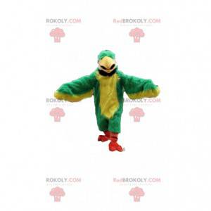 Green and yellow parrot mascot, exotic animal costume -