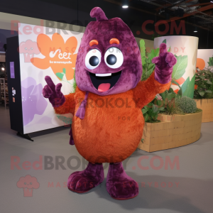 Rust Grape mascot costume character dressed with a Bodysuit and Clutch bags