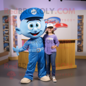 Blue Gyro mascot costume character dressed with a Mom Jeans and Shoe clips