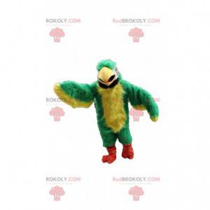 Mascote papagaio verde e amarelo, fantasia de animal exótico -