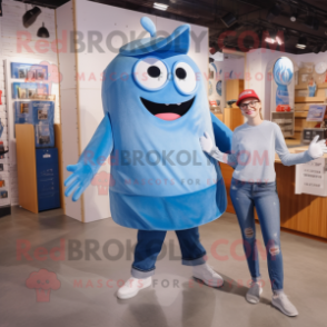 Blue Gyro mascot costume character dressed with a Mom Jeans and Shoe clips