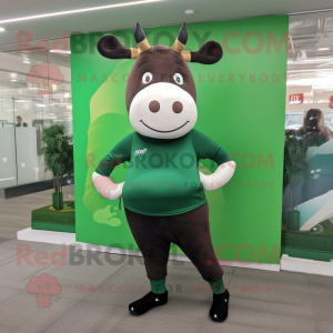 Forest Green Beef Wellington mascot costume character dressed with a Yoga Pants and Messenger bags