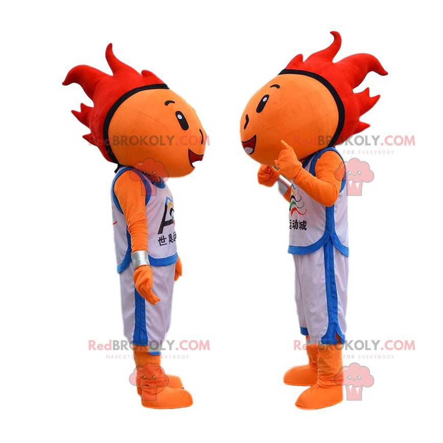 Mascotte de basketteur orange avec les cheveux rouges -
