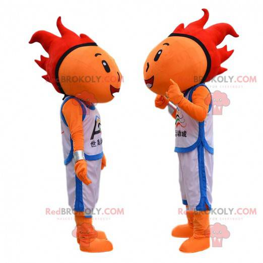 Mascotte de basketteur orange avec les cheveux rouges -