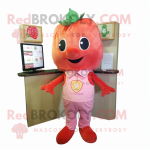 Peach Strawberry mascot costume character dressed with a Henley Tee and Scarves