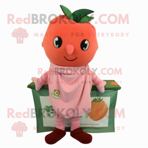 Peach Strawberry mascot costume character dressed with a Henley Tee and Scarves