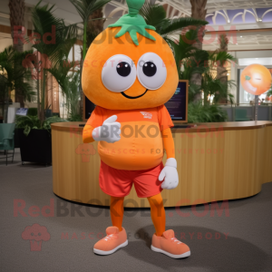 Peach Orange mascot costume character dressed with a Bermuda Shorts and Bracelets