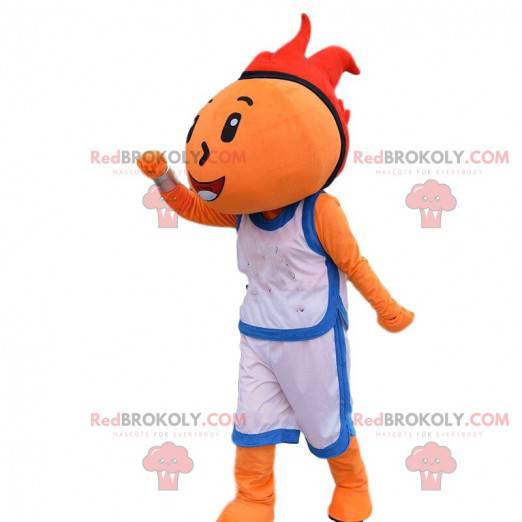 Mascotte de basketteur orange avec les cheveux rouges -