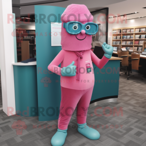 Blågrønn rosa maskot drakt...