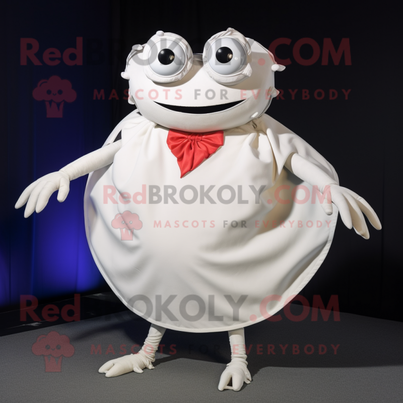 White Crab mascot costume character dressed with a Circle Skirt and Wraps