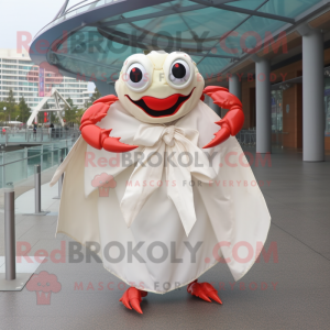 White Crab mascot costume character dressed with a Circle Skirt and Wraps