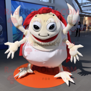 White Crab mascot costume character dressed with a Circle Skirt and Wraps