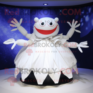 White Crab mascot costume character dressed with a Circle Skirt and Wraps