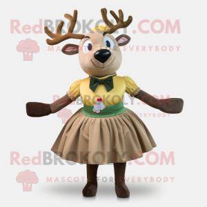 Tan Elk mascot costume character dressed with a Circle Skirt and Bow ties