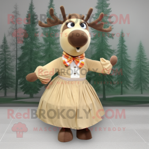 Tan Elk mascot costume character dressed with a Circle Skirt and Bow ties