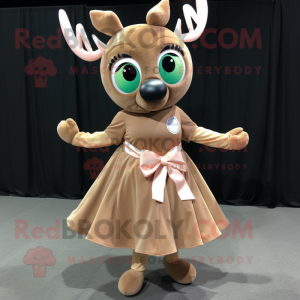 Tan Elk mascot costume character dressed with a Circle Skirt and Bow ties