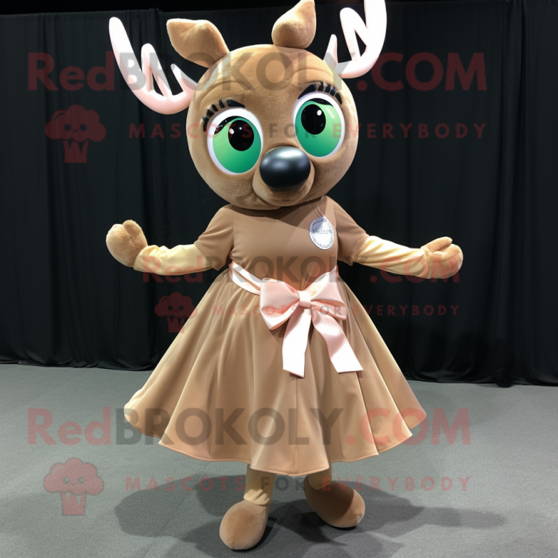 Tan Elk mascot costume character dressed with a Circle Skirt and Bow ties Tan Elk mascot costume character dressed with a Circle Skirt and Bow ties