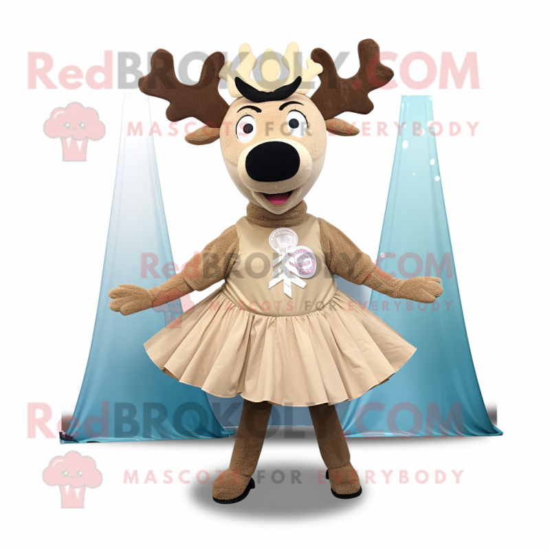 Tan Elk mascot costume character dressed with a Circle Skirt and Bow ties