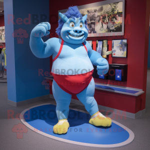 Sky Blue Ogre mascot costume character dressed with a Running Shorts and Coin purses