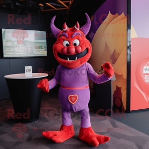 Lavender Devil mascot costume character dressed with a Rash Guard and Ties