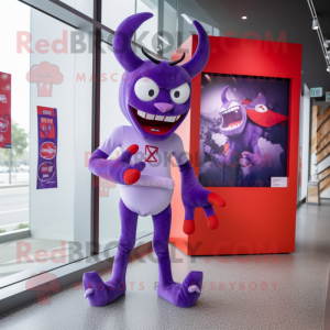 Lavender Devil mascot costume character dressed with a Rash Guard and Ties