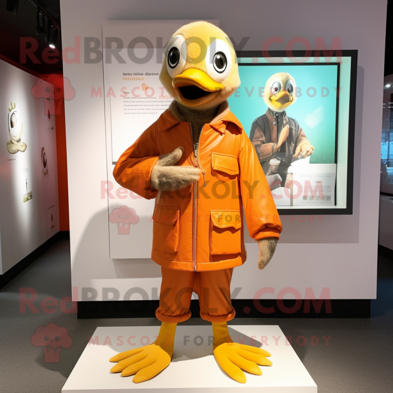 Orange Gosling mascot costume character dressed with a Parka and Cufflinks