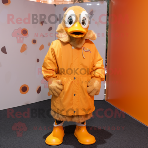Orange Gosling mascot costume character dressed with a Parka and Cufflinks