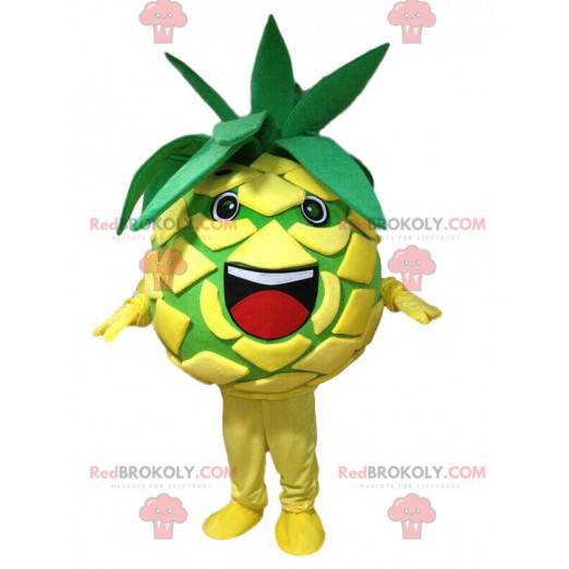 Geel en groen ananas mascotte, kostuum exotisch fruit -