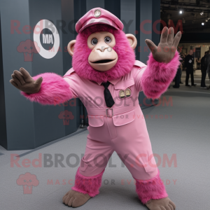 Pink Baboon mascot costume character dressed with a Bodysuit and Berets