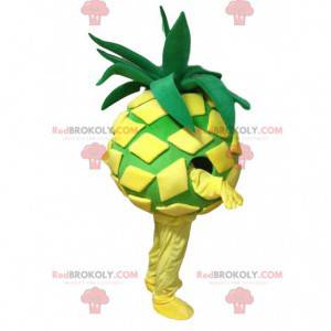 Geel en groen ananas mascotte, kostuum exotisch fruit -