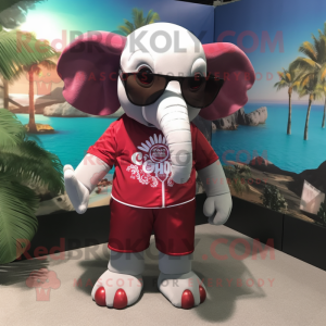 Maroon Elephant mascot costume character dressed with a One-Piece Swimsuit and Sunglasses