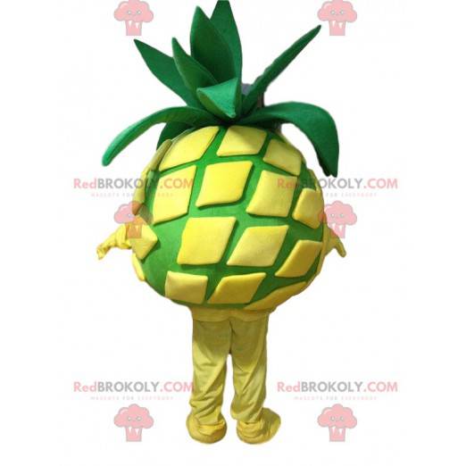Yellow and green pineapple mascot, exotic fruit costume -