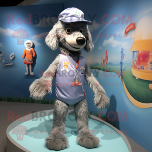 Gray Dog mascot costume character dressed with a Swimwear and Caps