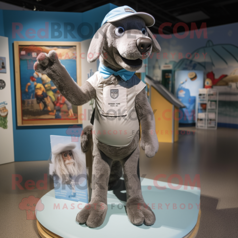 Gray Dog mascot costume character dressed with a Swimwear and Caps